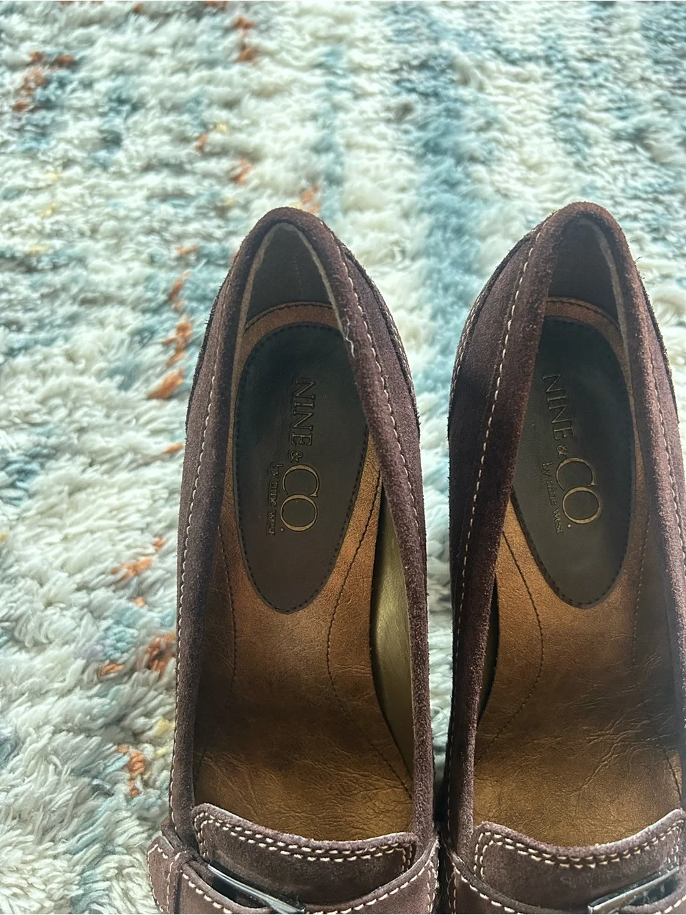 Nine West Dark Brown Suede Buckle Heels